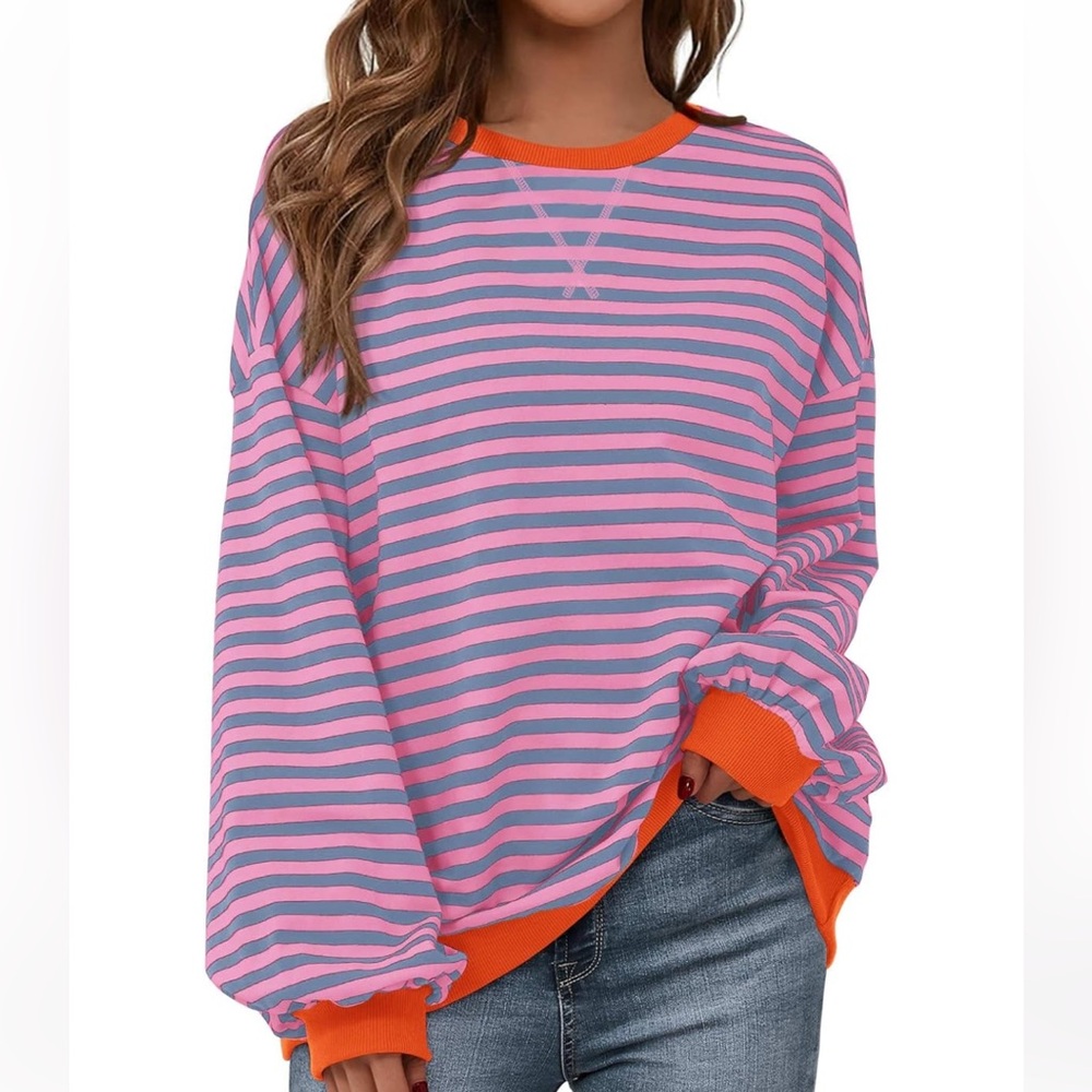 FP inspired Stripped Oversize Sweatshirt Sz M Pink & Blue